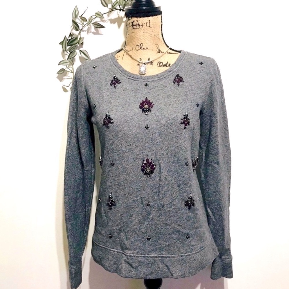 LOFT Gray Sweatshirt w/ Purple Rhinestones in the Front. EUC - Picture 4 of 7